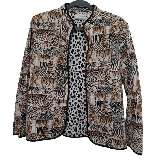 Alfred Dunner Women Sz 16 P Animal Print Lightweight Quilted Open Front Jacket - Picture 1 of 10